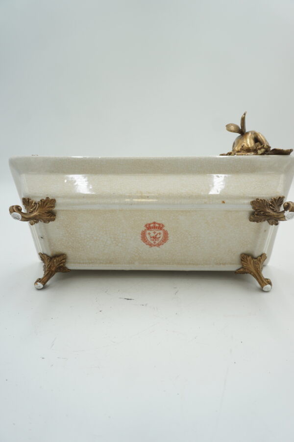 PATERA PATERKA PORCELANA Z BRĄZEM - WRÓŻKA Z KWIATEM I PTAKI