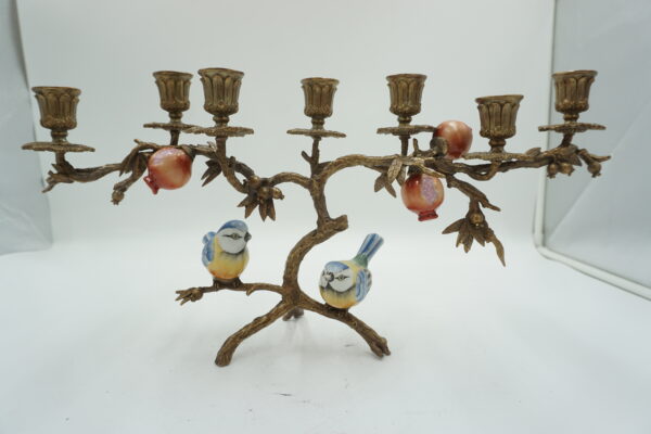 ŚWIECZNIK DRZEWKO PORCELANA Z BRĄZEM PTASZKI I KWIATY