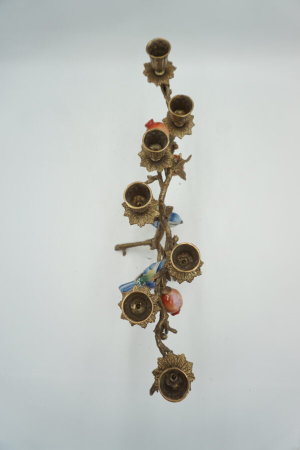 ŚWIECZNIK DRZEWKO PORCELANA Z BRĄZEM PTASZKI I KWIATY