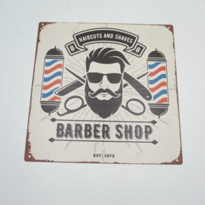 BLASZANY SZYLD - TABLICZKA "BARBER SHOP" 30X30 cm.