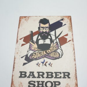 BLASZANY SZYLD - TABLICZKA "BARBER SHOP" 33X25 cm.