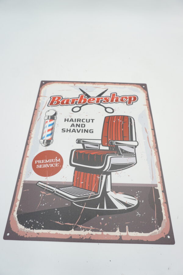 BLASZANY SZYLD - TABLICZKA "BARBERSHOP" 33X25 cm.