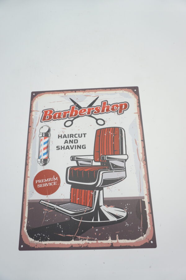BLASZANY SZYLD - TABLICZKA "BARBERSHOP" 33X25 cm.