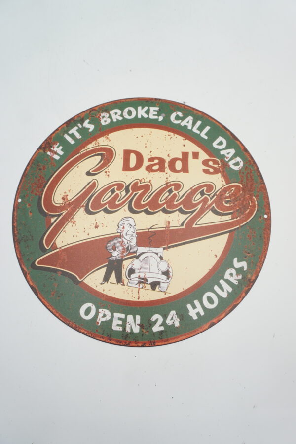 BLASZANY SZYLD - TABLICZKA "DAD'S GARAGE" 30X30 cm.