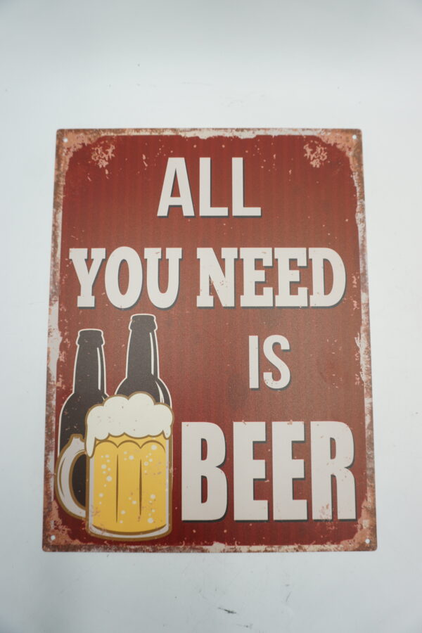 BLASZANY SZYLD - TABLICZKA "ALL YOU NEED IS BEER" 25X33 cm.
