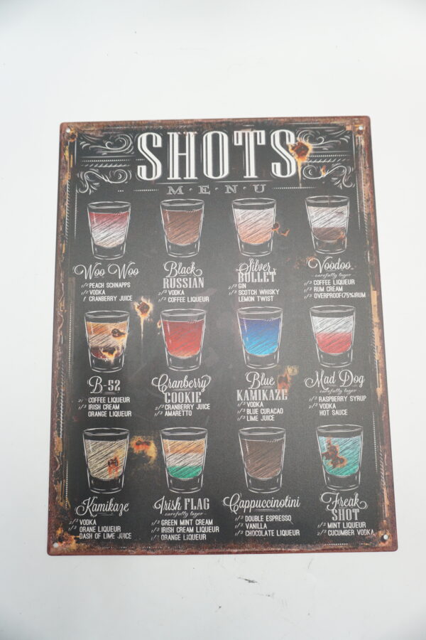 BLASZANY SZYLD - TABLICZKA "SHOTS" 25X33 cm.