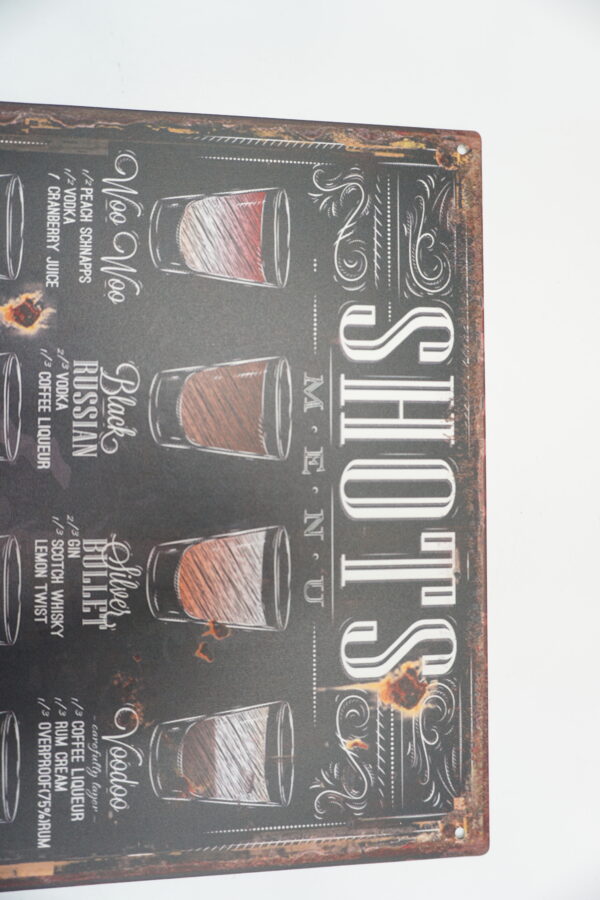 BLASZANY SZYLD - TABLICZKA "SHOTS" 25X33 cm.