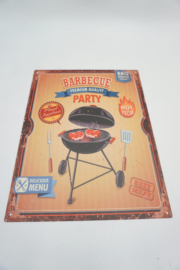 BLASZANY SZYLD - TABLICZKA "BARBECUE PARTY" 33X25 cm.