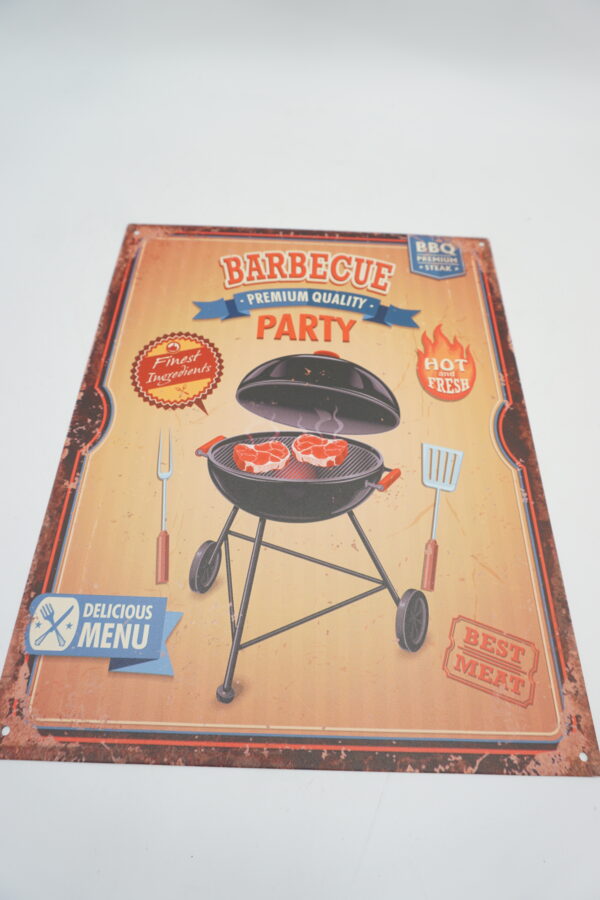 BLASZANY SZYLD - TABLICZKA "BARBECUE PARTY" 33X25 cm.