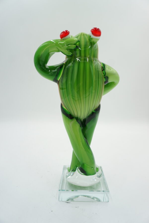 SZKŁO W STYLU MURANO, FIGURA ZIELONA ŻABA ROPUCHA