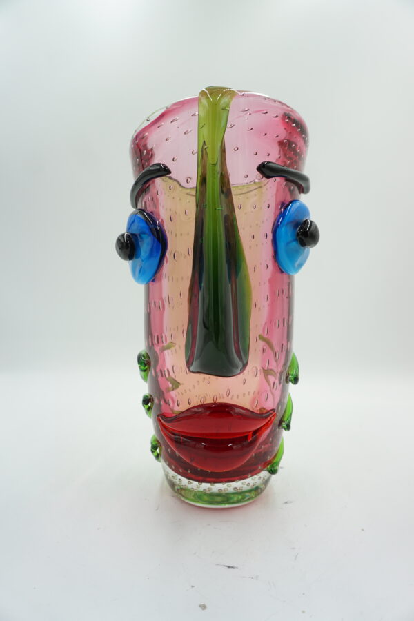 SZKŁO MURANO DUŻY PIĘKNY WAZON TWARZ KOLOROWA