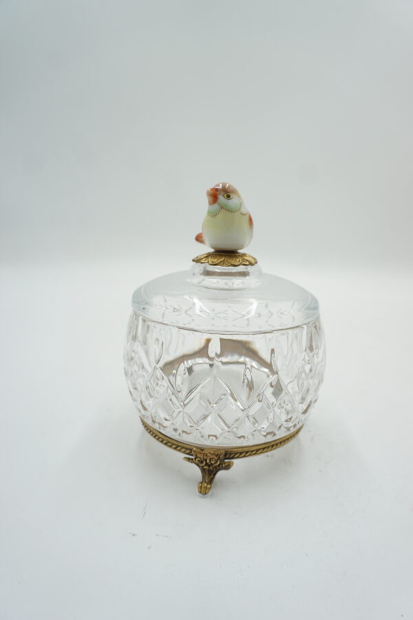 UROCZA SZKATUŁKA CUKIERNICA ZE SZKŁA Z OKUCIEM Z BRĄZU