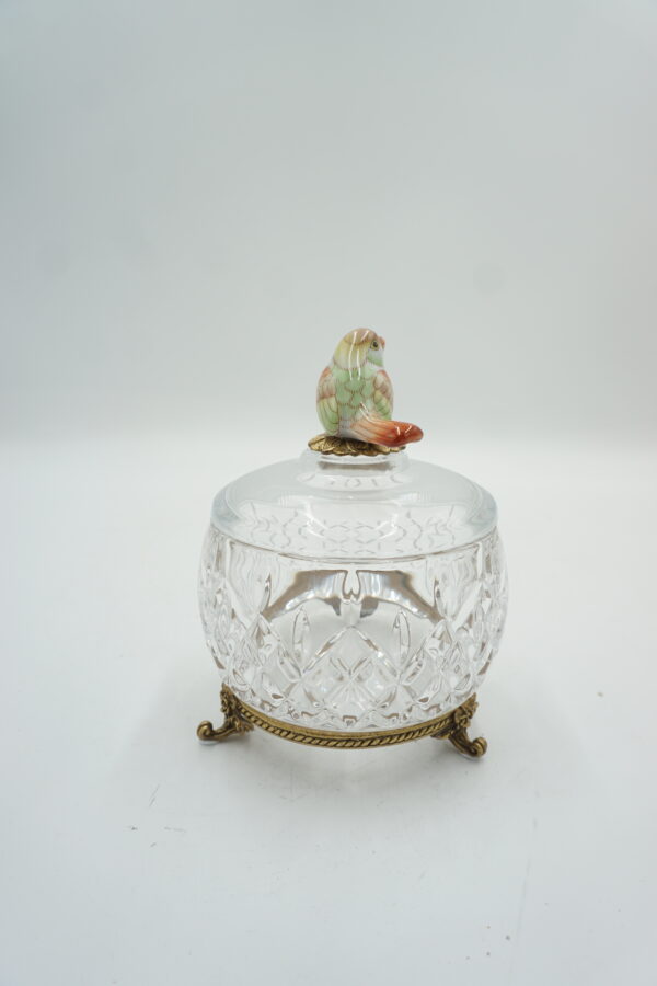 UROCZA SZKATUŁKA CUKIERNICA ZE SZKŁA Z OKUCIEM Z BRĄZU