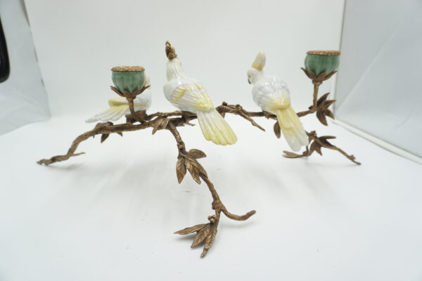 ŚWIECZNIK DRZEWKO PORCELANA Z BRĄZEM PTASZKI I KWIATY