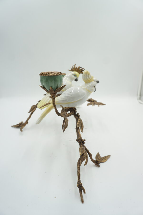 ŚWIECZNIK DRZEWKO PORCELANA Z BRĄZEM PTASZKI I KWIATY