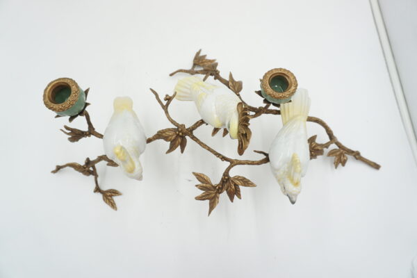 ŚWIECZNIK DRZEWKO PORCELANA Z BRĄZEM PTASZKI I KWIATY