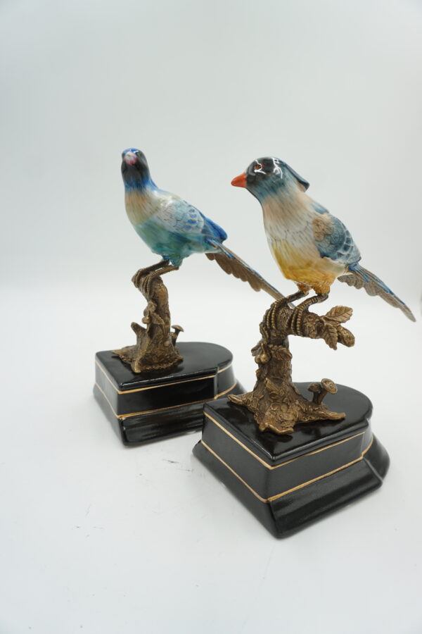 PODPÓRKI POD KSIĄŻKI PORCELANA Z BRĄZEM PTASZKI