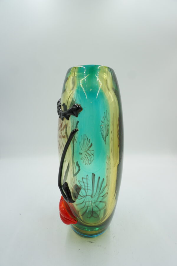 SZKŁO MURANO DUŻY PIĘKNY WAZON TWARZ KOLOROWA