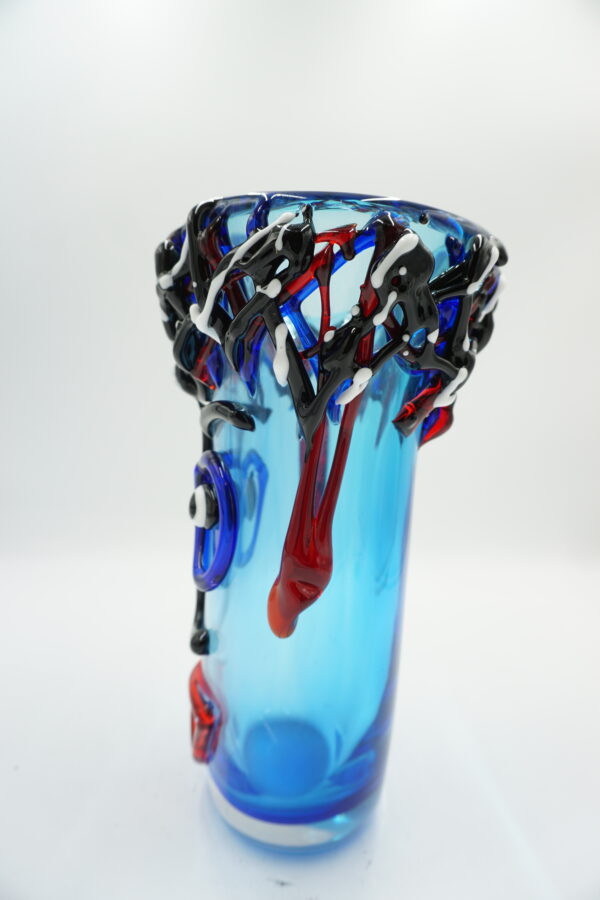 DUŻY SZKLANY WAZON STYL MURANO TWARZ NIEBIESKI