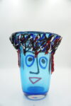 DUŻY SZKLANY WAZON STYL MURANO TWARZ NIEBIESKI