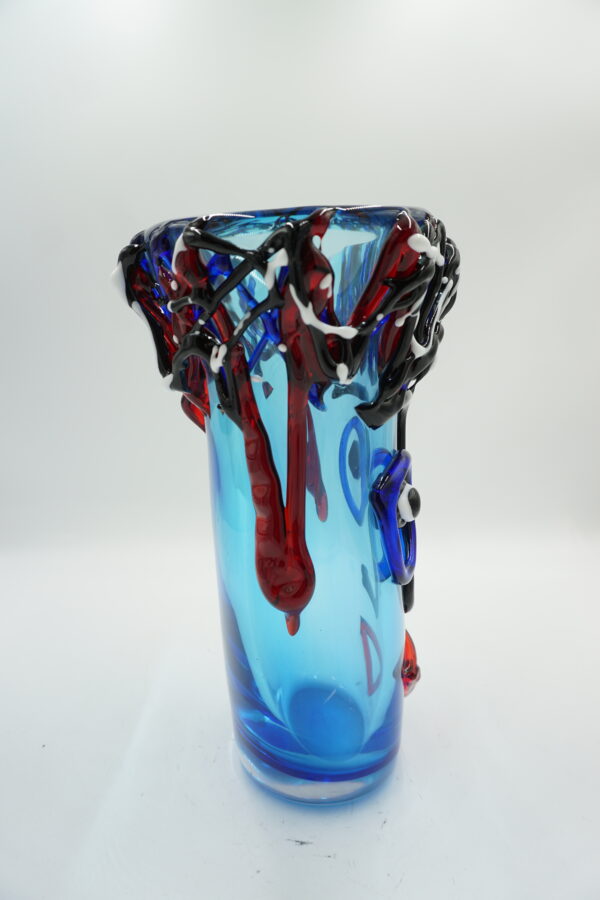 DUŻY SZKLANY WAZON STYL MURANO TWARZ NIEBIESKI