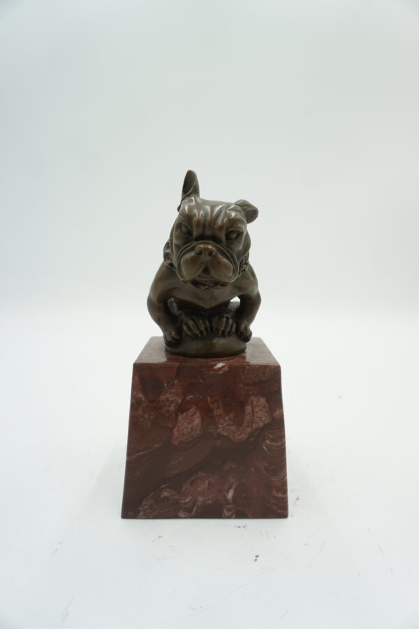 FIGURA Z BRĄZU PIES BULLDOG SŁODKI SYGNOWANA