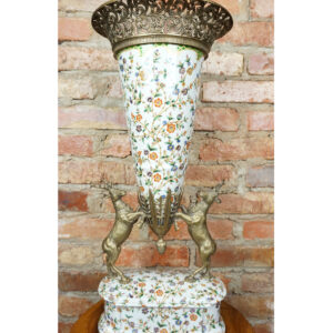 WAZON PUCHAR PORCELANOWY OKUTY BRĄZEM Z JELENIAMI DLA MYŚLIWEGO