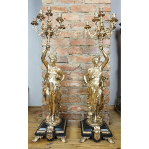 OGROMNE POSTACIOWE ŚWIECZNIKI BRĄZ ZŁOCONY PARA wys 100cm