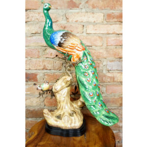 DOSTOJNY PAW DUŻA FIGURA PORCELANOWA OKUTA BRĄZEM wys65cm