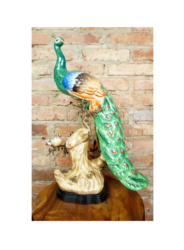 DOSTOJNY PAW DUŻA FIGURA PORCELANOWA OKUTA BRĄZEM wys65cm