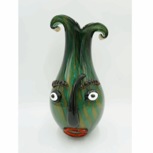 DUŻY SZKLANY WAZON STYL MURANO TWARZ ZIELONY
