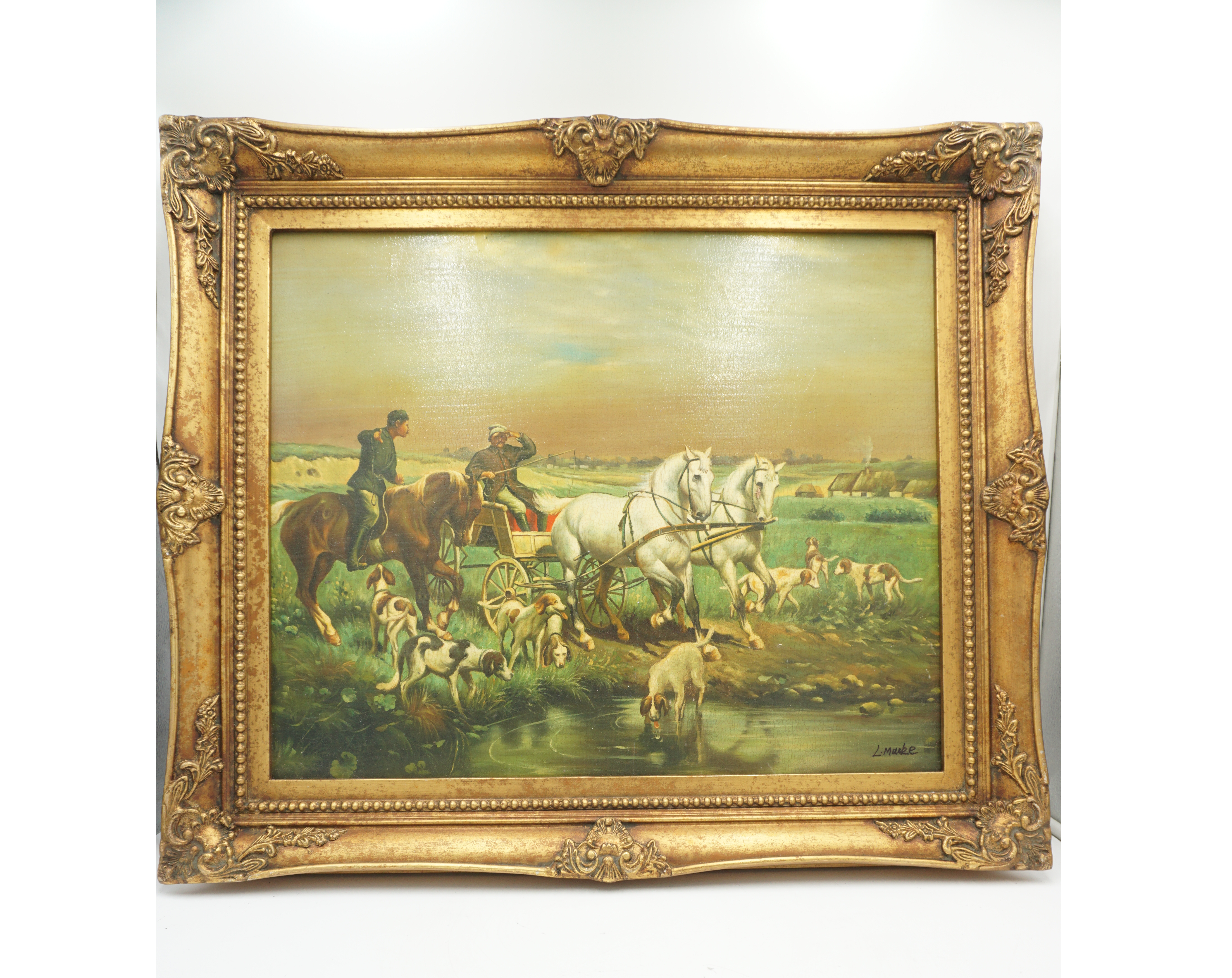 OBRAZ KONIE , PSY - obraz olejny.