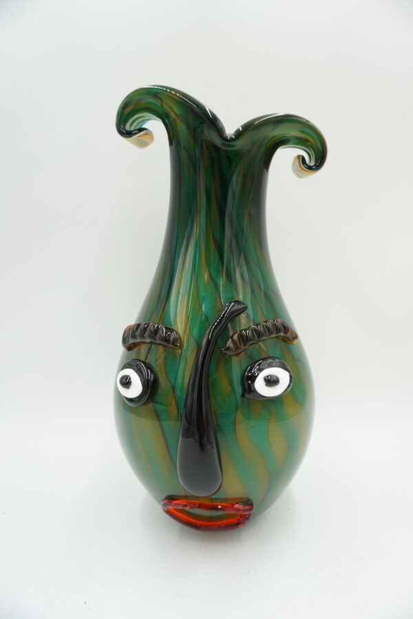 DUŻY SZKLANY WAZON STYL MURANO TWARZ ZIELONY