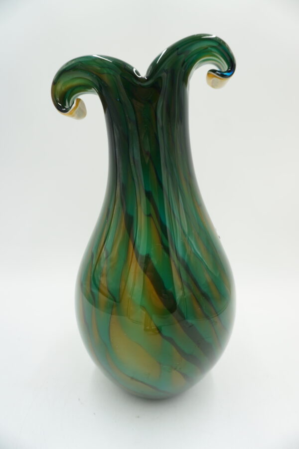 DUŻY SZKLANY WAZON STYL MURANO TWARZ ZIELONY