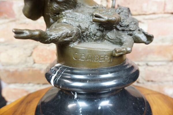 DUŻA DIANA BOGINI MYŚLIWCYH NA DZIKU SYGNOWANA FIGURA Z BRĄZU MYŚLIWSTWO