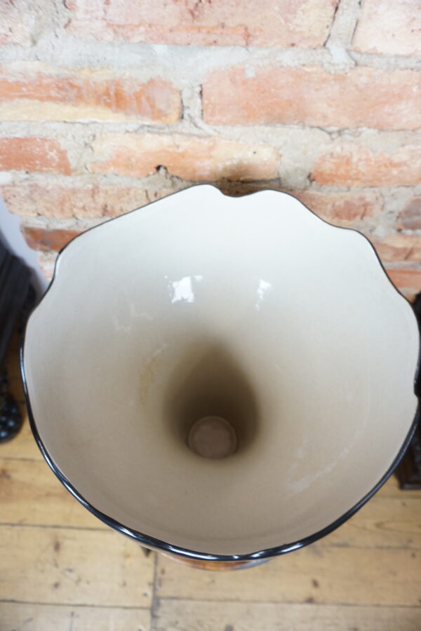 DUŻY PAW WAZON PUCHAR PORCELANOWY Z BRĄZEM