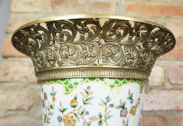 WAZON PUCHAR PORCELANOWY OKUTY BRĄZEM Z JELENIAMI DLA MYŚLIWEGO