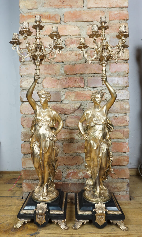 OGROMNE POSTACIOWE ŚWIECZNIKI BRĄZ ZŁOCONY PARA wys 100cm