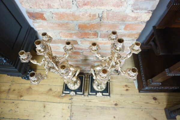 OGROMNE POSTACIOWE ŚWIECZNIKI BRĄZ ZŁOCONY PARA wys 100cm