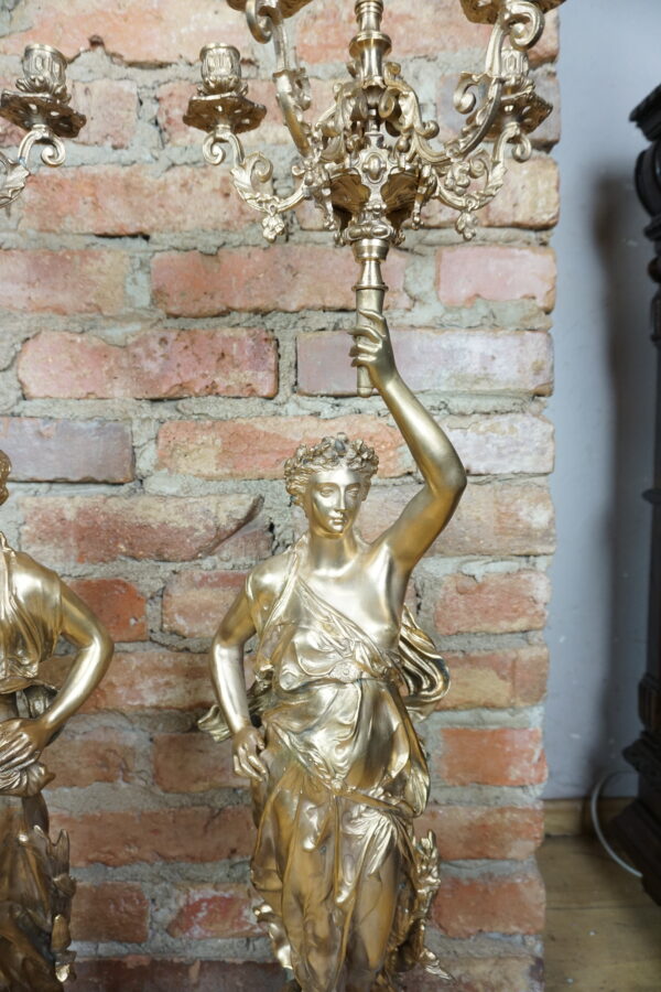 OGROMNE POSTACIOWE ŚWIECZNIKI BRĄZ ZŁOCONY PARA wys 100cm