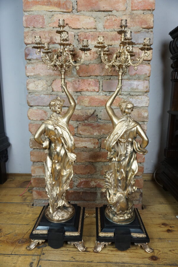 OGROMNE POSTACIOWE ŚWIECZNIKI BRĄZ ZŁOCONY PARA wys 100cm