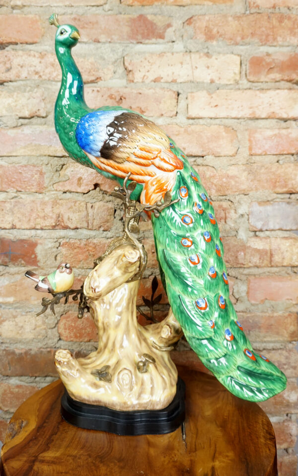 DOSTOJNY PAW DUŻA FIGURA PORCELANOWA OKUTA BRĄZEM wys65cm