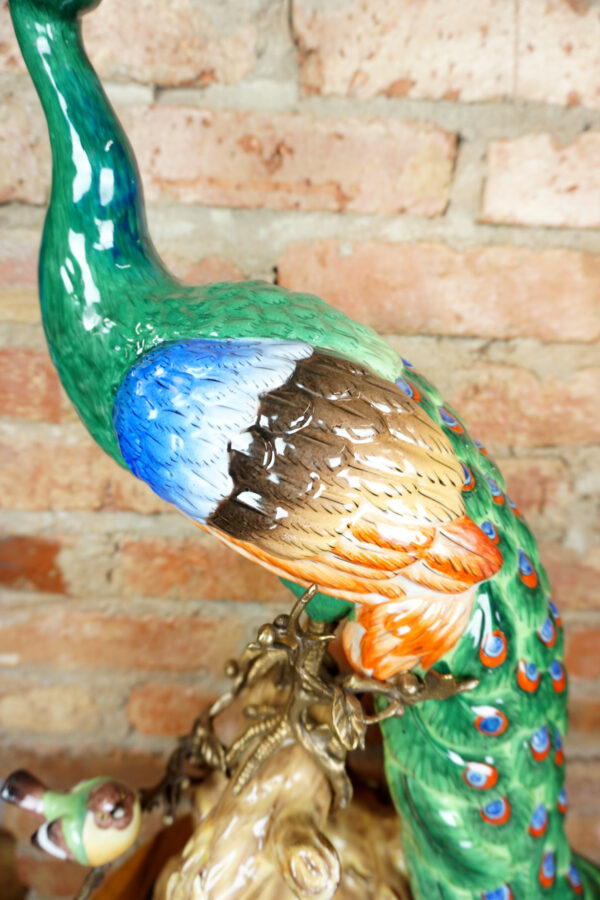 DOSTOJNY PAW DUŻA FIGURA PORCELANOWA OKUTA BRĄZEM wys65cm