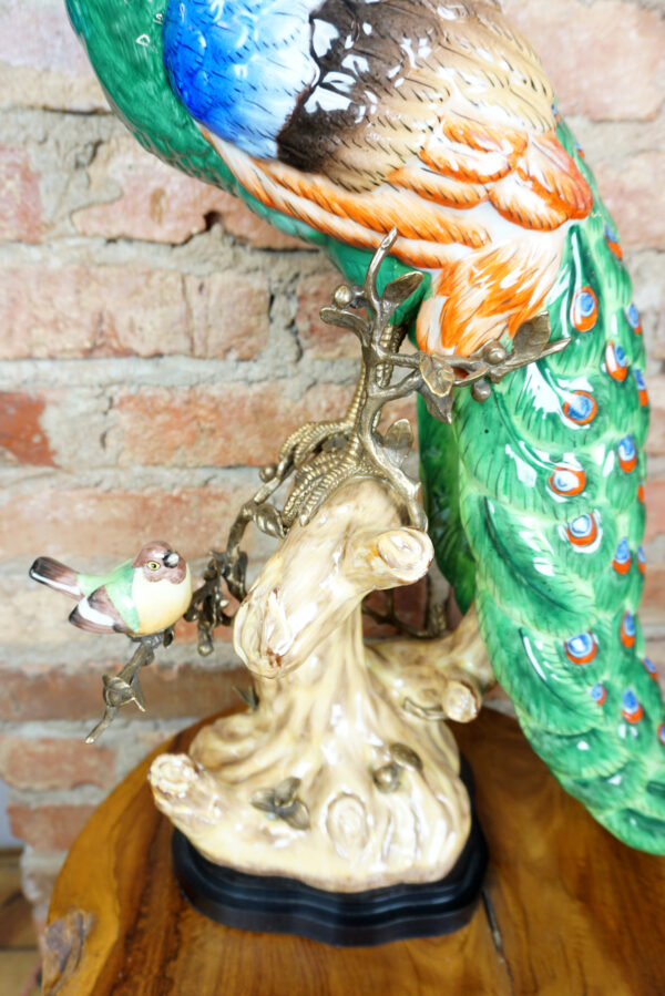 DOSTOJNY PAW DUŻA FIGURA PORCELANOWA OKUTA BRĄZEM wys65cm