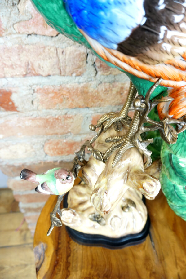 DOSTOJNY PAW DUŻA FIGURA PORCELANOWA OKUTA BRĄZEM wys65cm