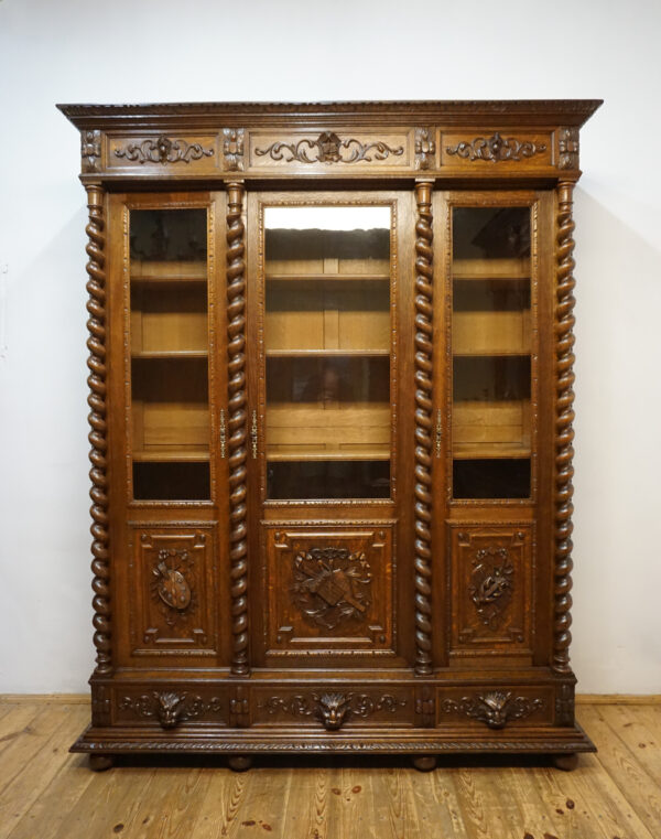 TRZYDRZWIOWA BIBLIOTEKA BOGATO RZEŹBIONA SPIRALNE KOLUMNY FRANCJA