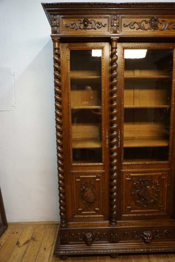 TRZYDRZWIOWA BIBLIOTEKA BOGATO RZEŹBIONA SPIRALNE KOLUMNY FRANCJA