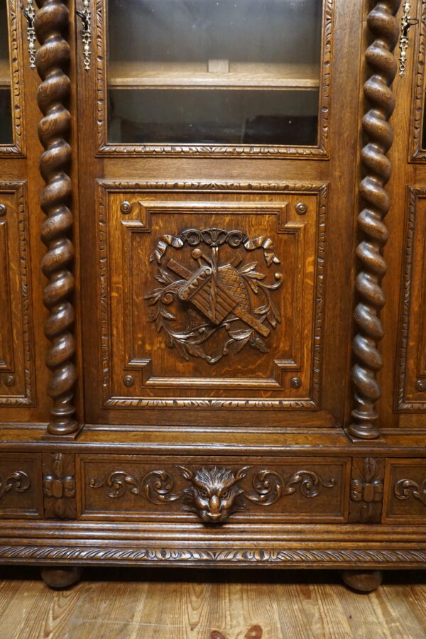 TRZYDRZWIOWA BIBLIOTEKA BOGATO RZEŹBIONA SPIRALNE KOLUMNY FRANCJA