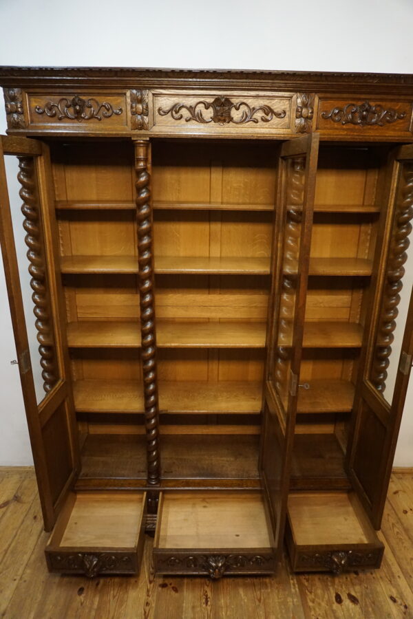 TRZYDRZWIOWA BIBLIOTEKA BOGATO RZEŹBIONA SPIRALNE KOLUMNY FRANCJA