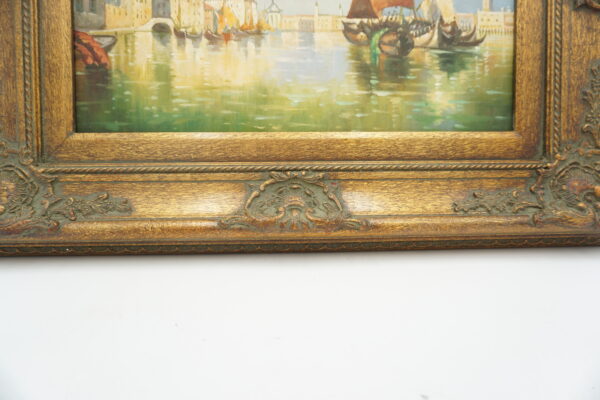 OBRAZ PEJZAŻ, MIASTO, STATKI - obraz olejny.